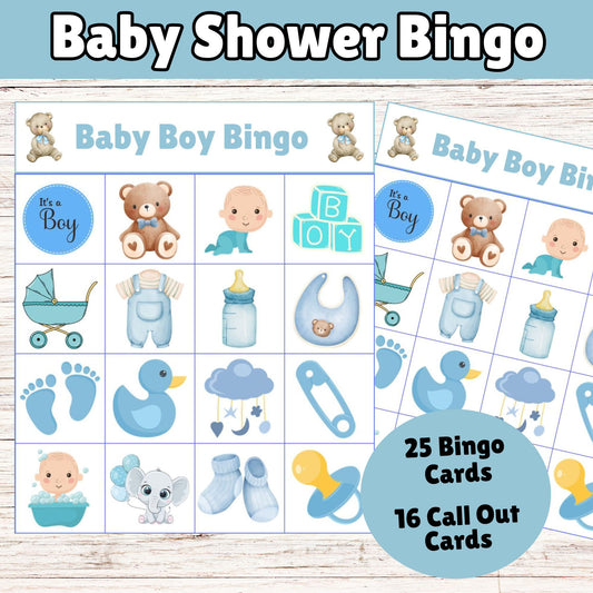 Baby Shower Boy Bingo Game - Printable Boy Baby Shower Bingo Game