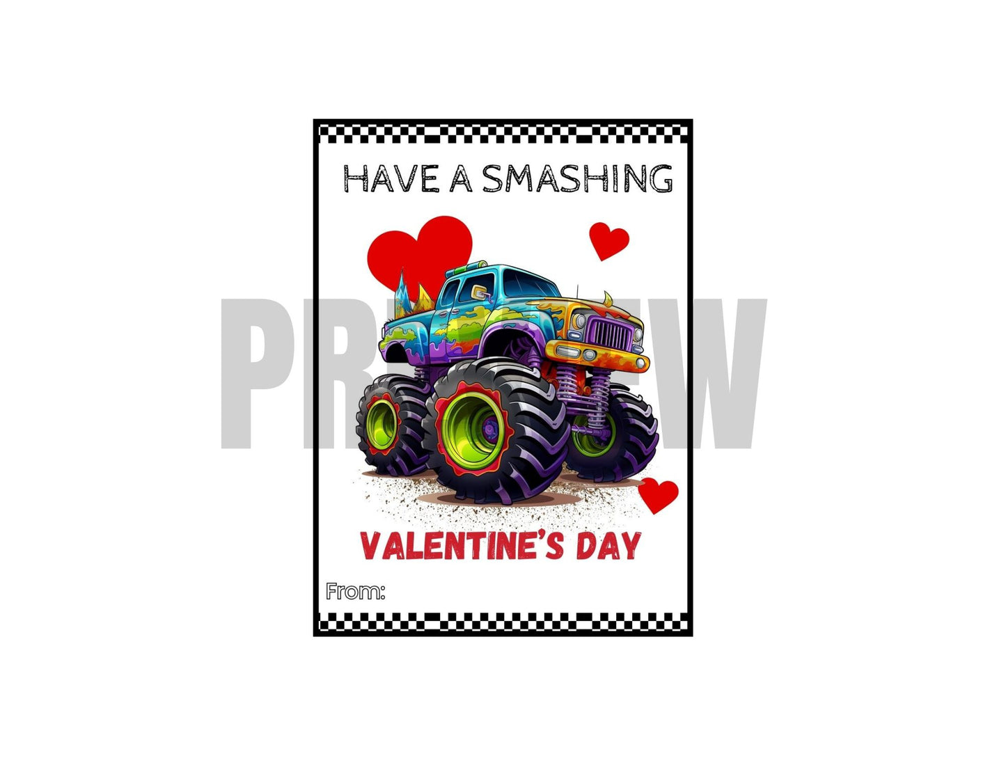 monster truck valentine's day cards