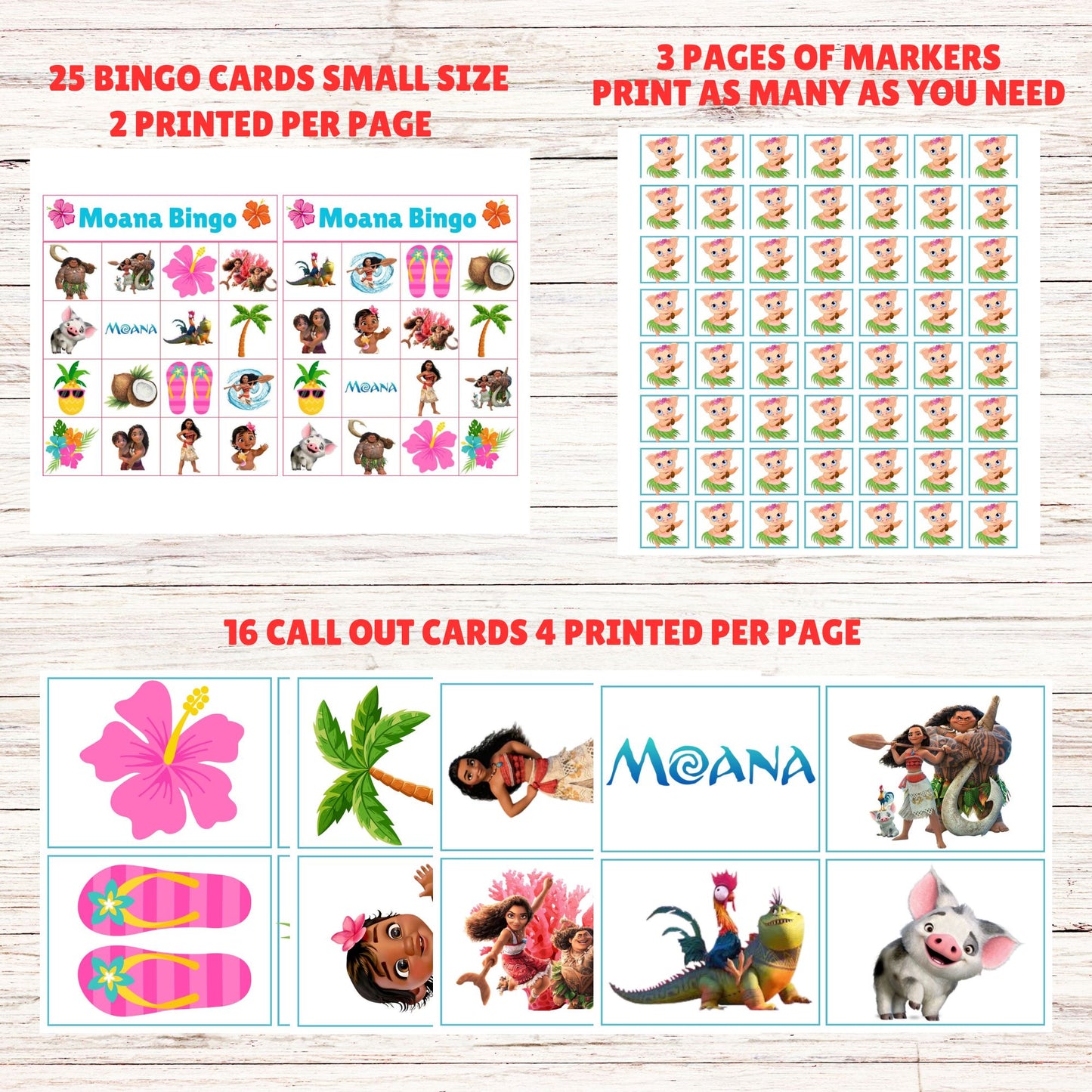 Moana Bingo Game for Parties - Printable Moana Bingo Activity Online