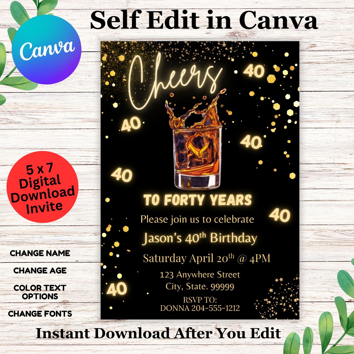 40th birthday cocktail drink invite