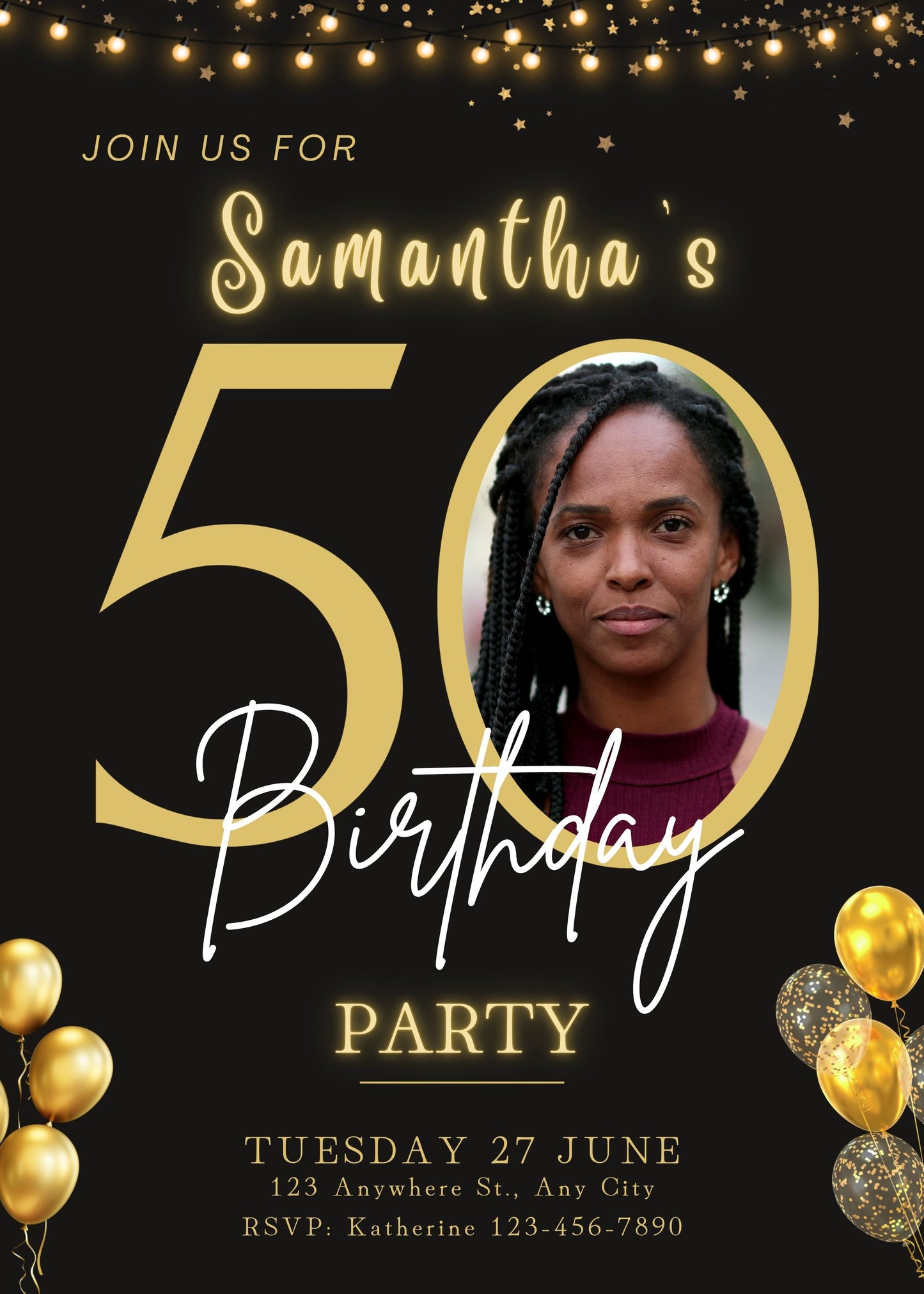 gold 50th birthday invite