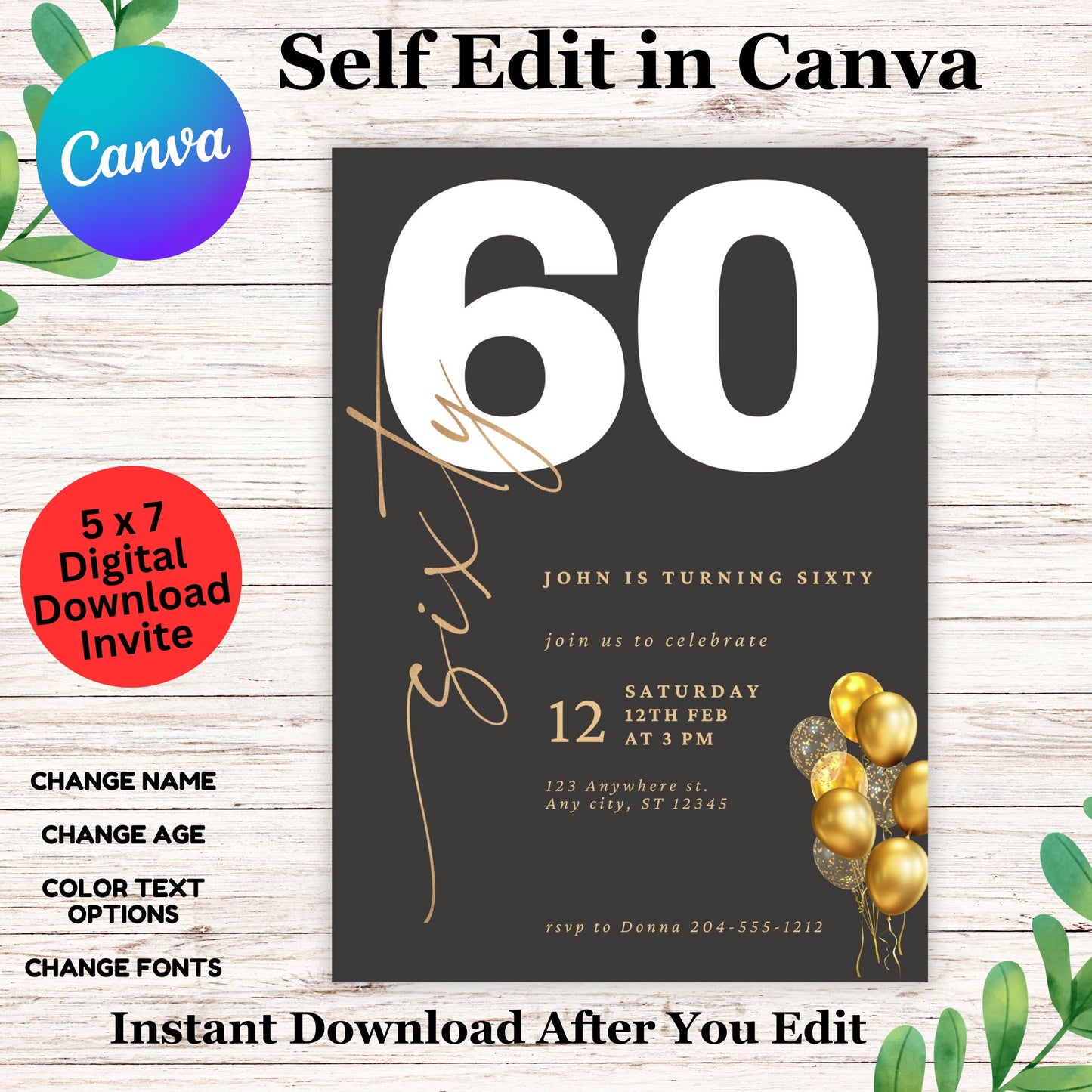 60th Birthday Invitation Template - Printable Minimalist 60th Birthday Invite