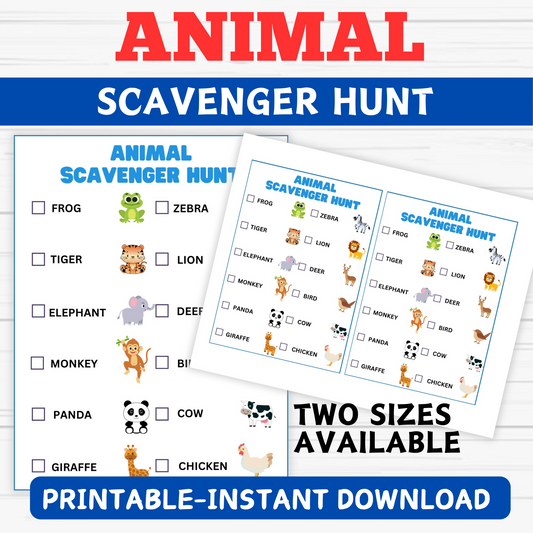Kid Scavenger Hunts- Animal Scavenger Hunt Printable