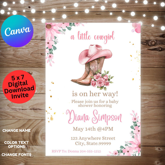 A Little Cowgirl is on Her Way Baby Shower Invitation Template - Cowgirl Baby Shower Invitation