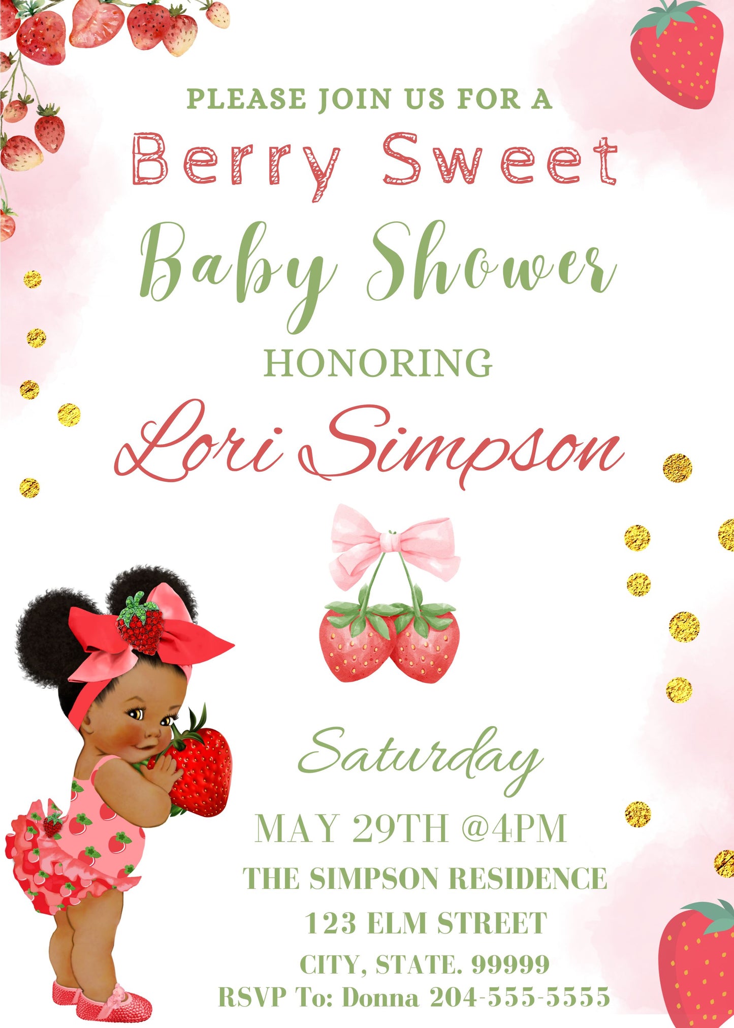 strawberry baby shower invitation template