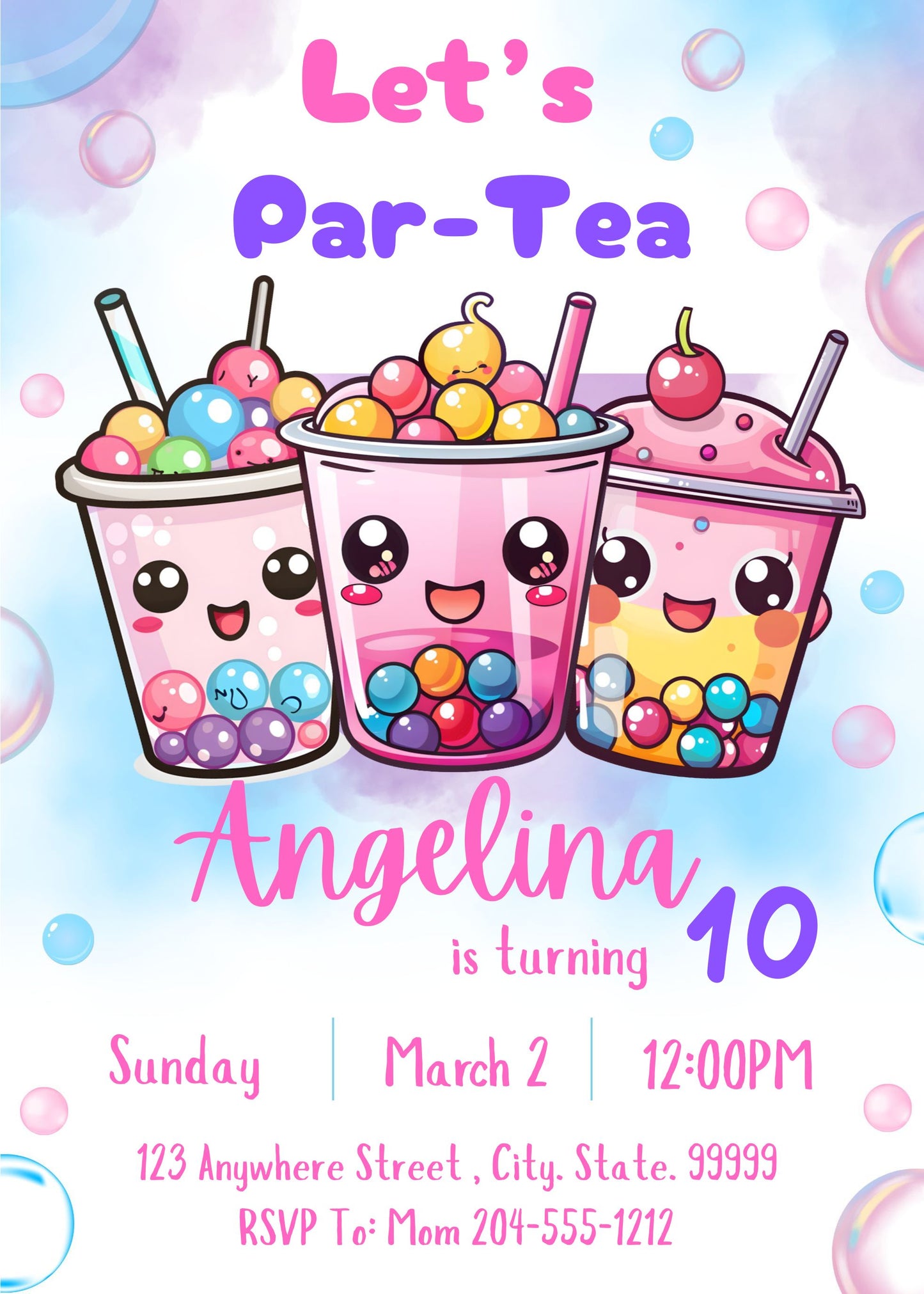kawaii boba tea birthday