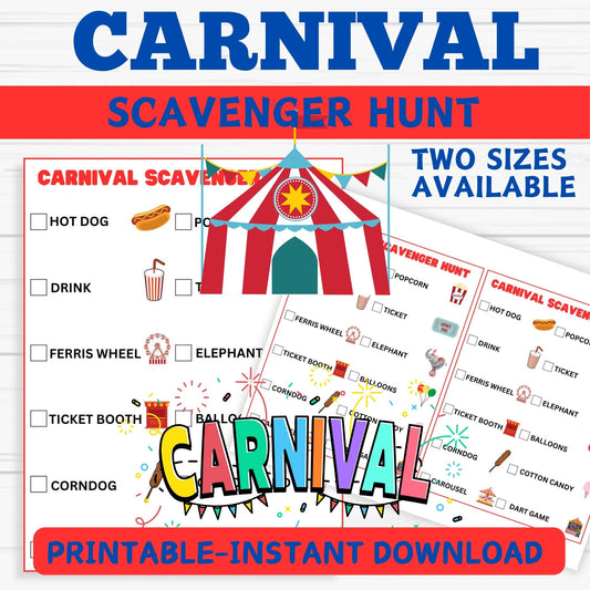 Carnival Scavenger Hunt- Carnival Games Printable