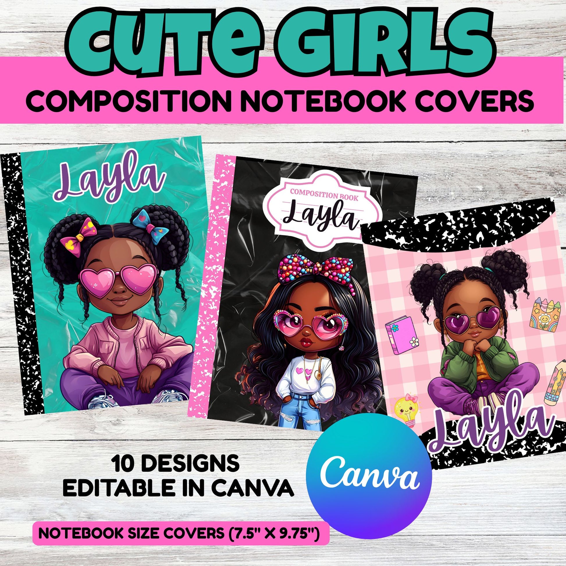 Cute Girl Composition Notebook Covers - Back to School Composition Notebook Covers