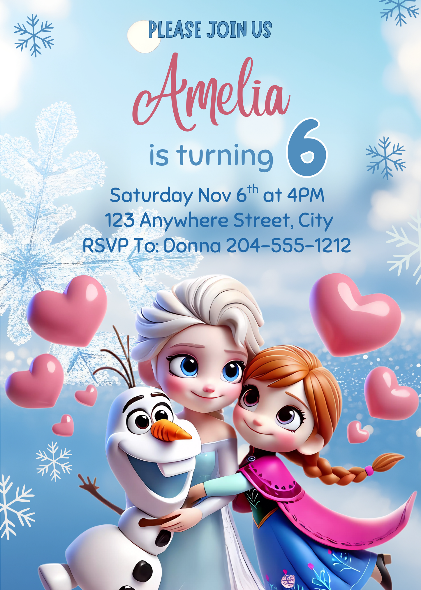 Frozen Photo Birthday Invitation Editable Template | Winter Princess Party Invite