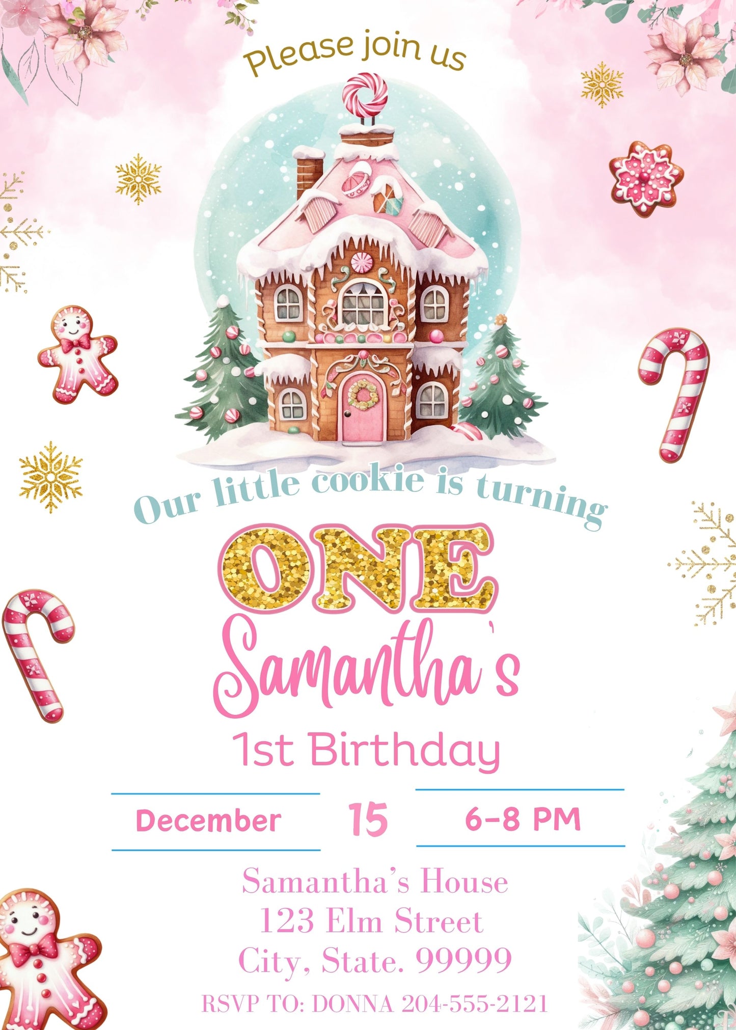 candy cane girl 1st birthday invite