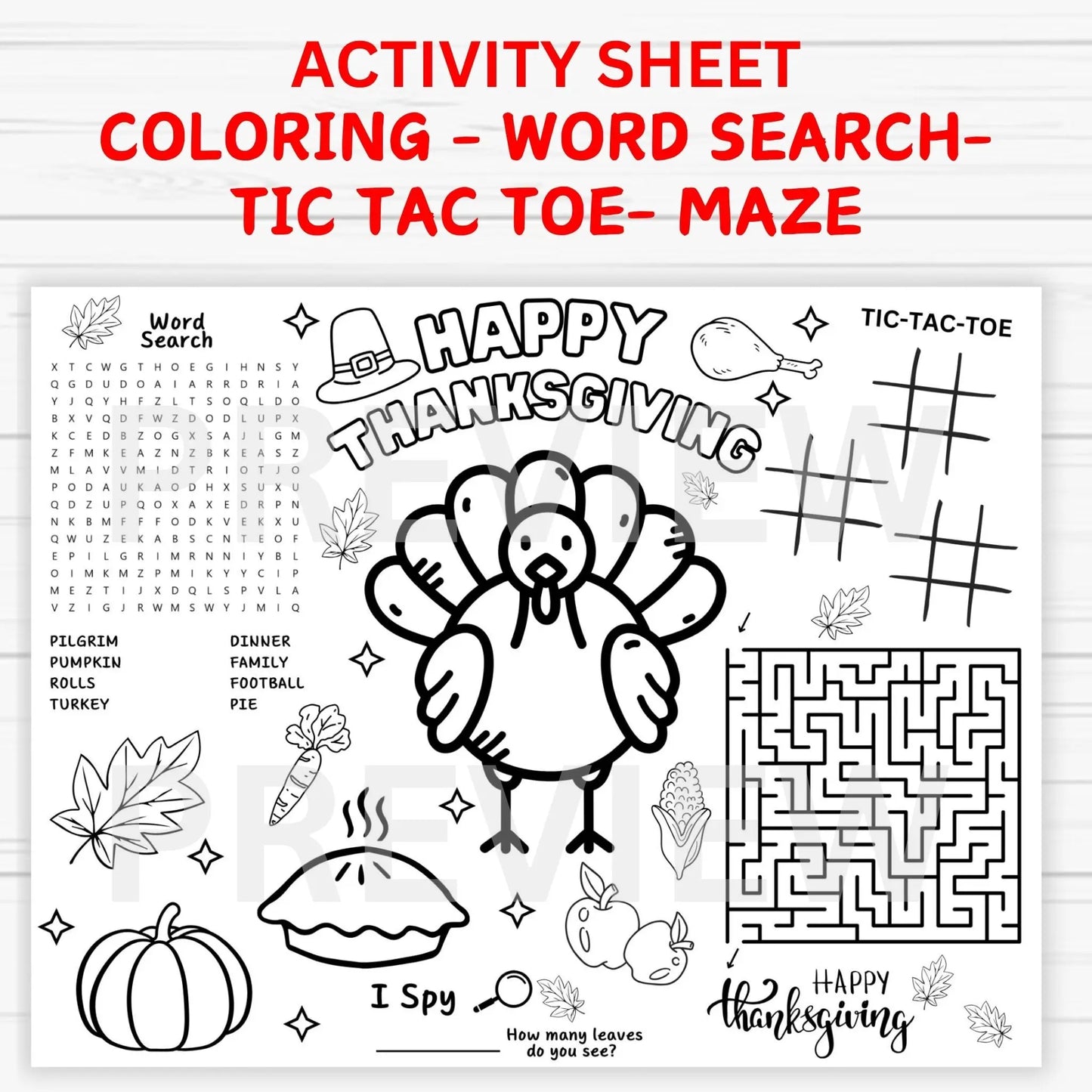 Thanksgiving kids activity placemat