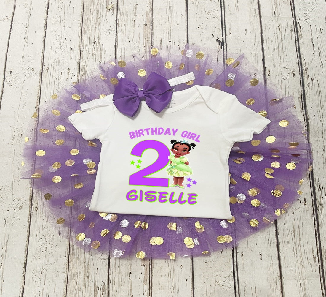 Little Tiana Personalized First Birthday Party Set- Princess Tiana Girls Birthday Shirt