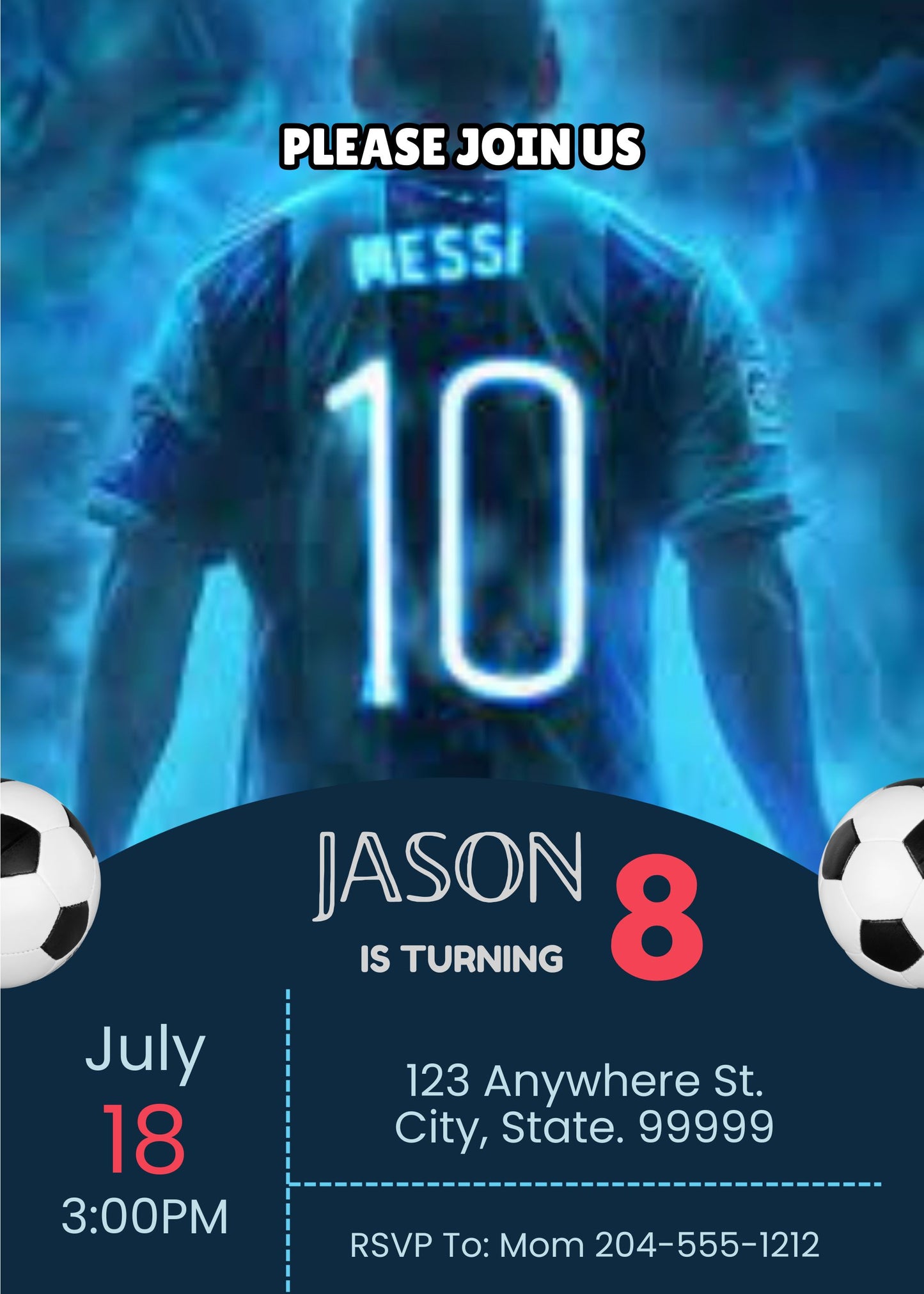 Messi kids birthday party invite