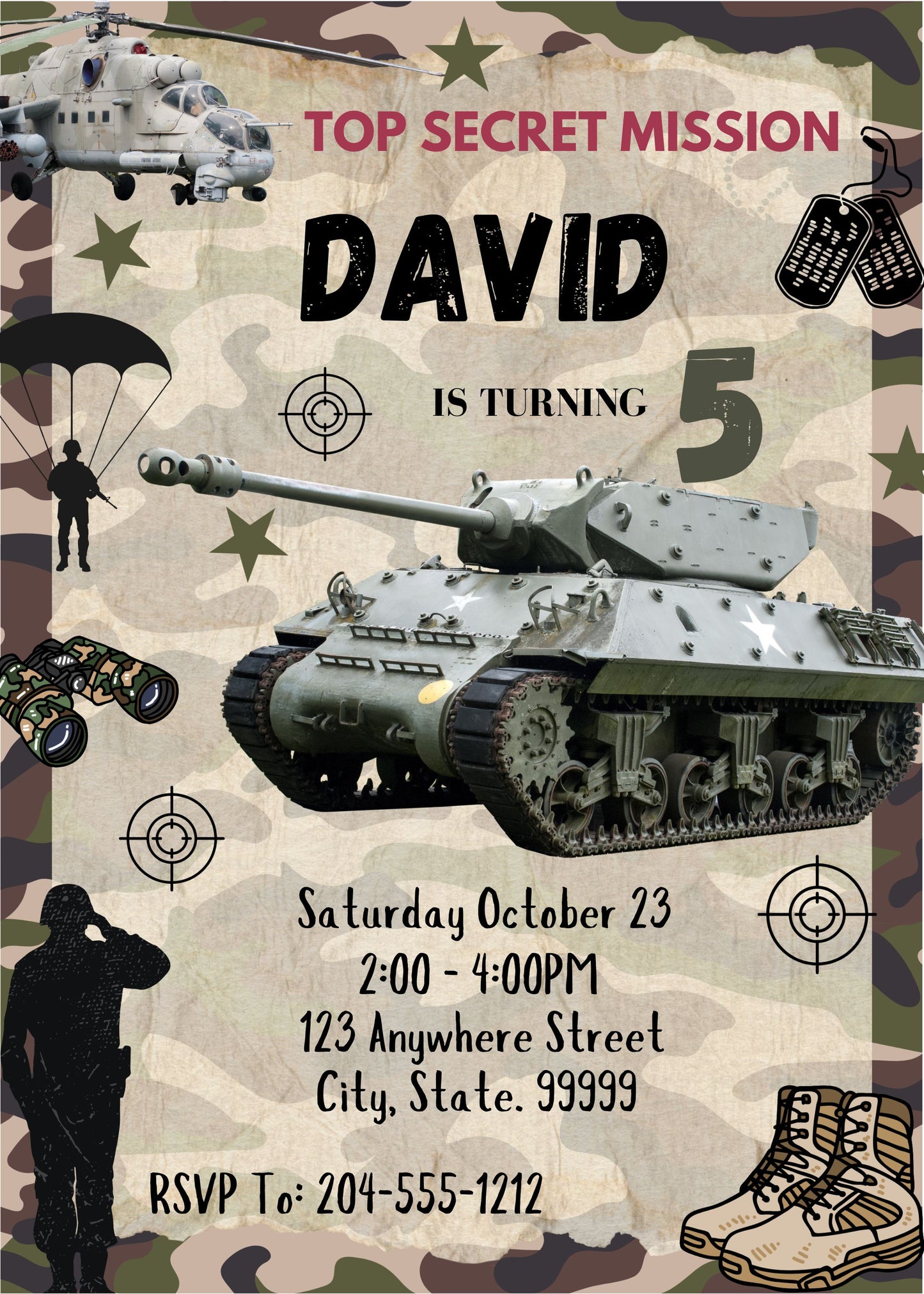 kids military birthday invitation template