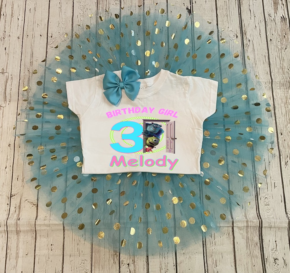Mike, Sully and Boo Personalized Birthday Tutu Set- Monsters Inc Birthday Party Theme