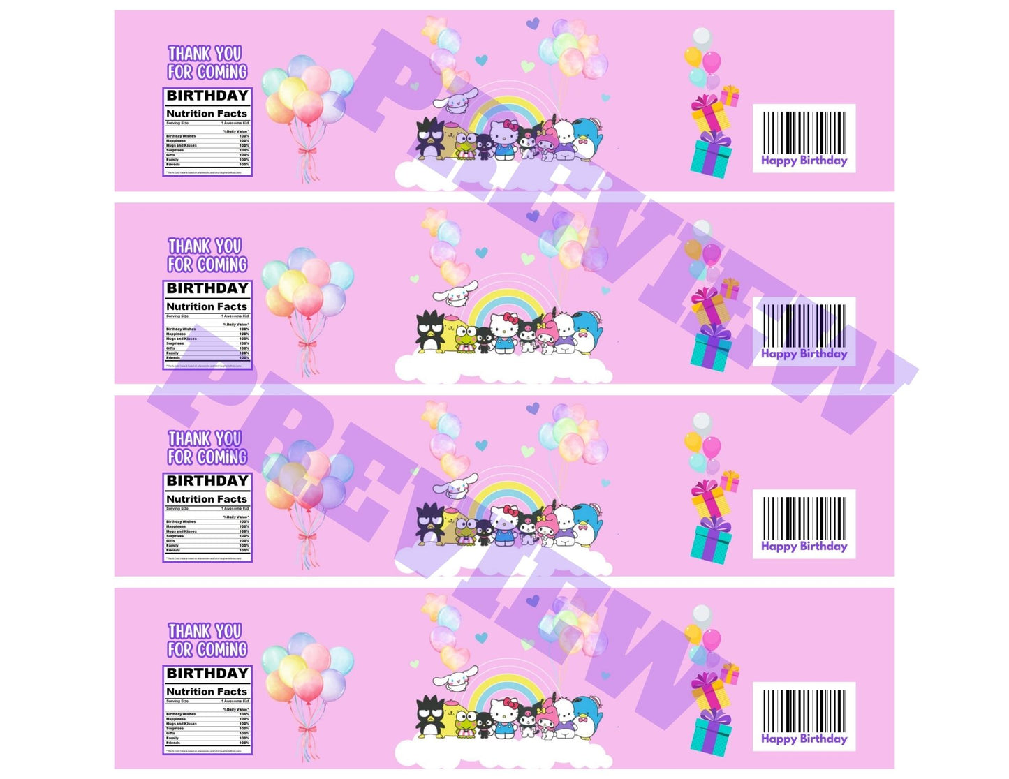 hello kitty and friends birthday water bottle wrappers