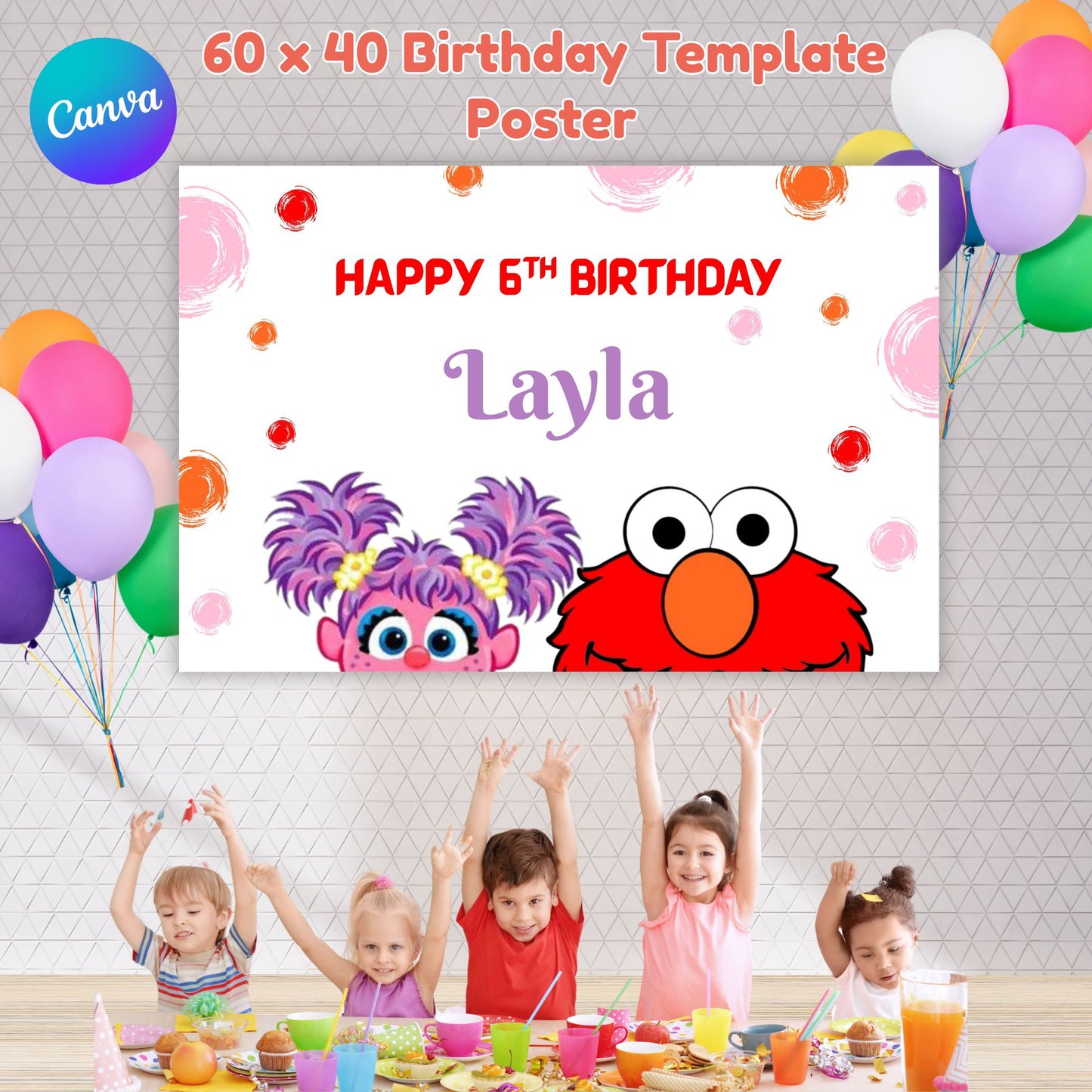 Elmo and Abby Birthday Backdrop Poster Template - Printable Elmo & Abby Poster