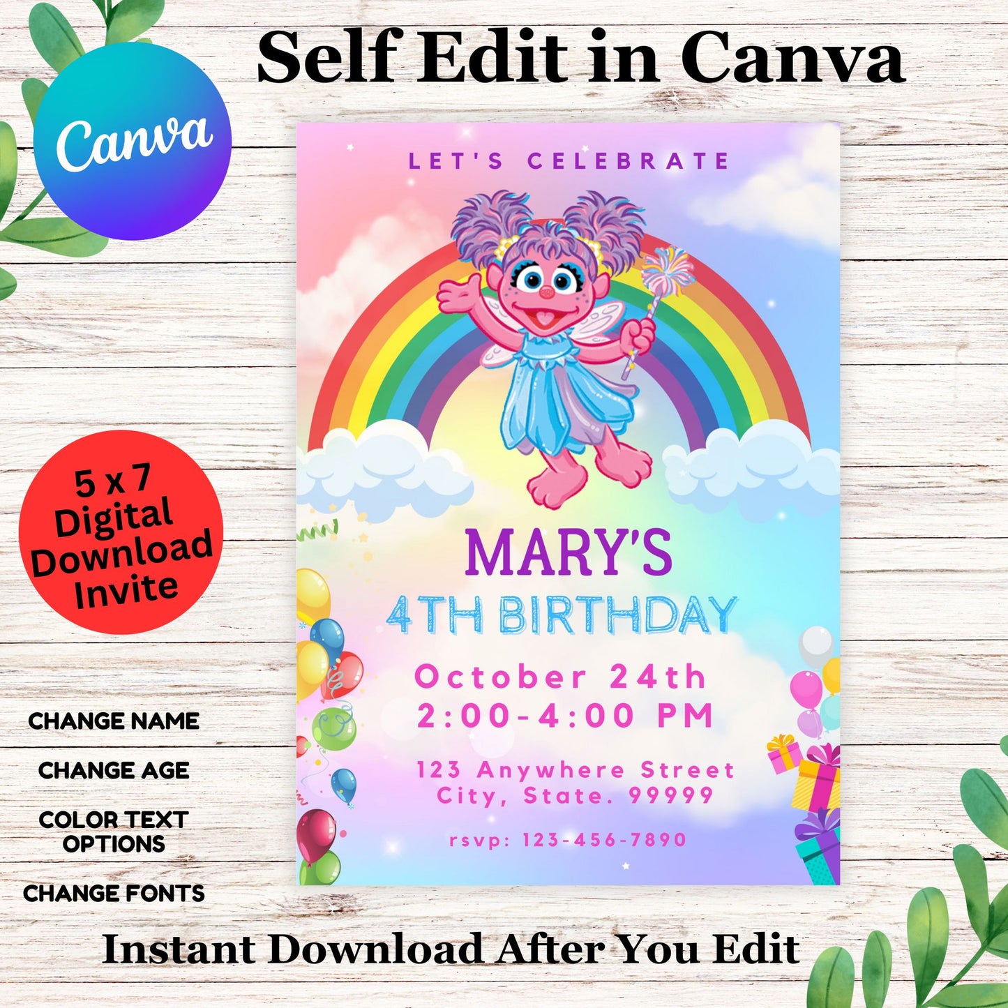 Abby Cadabby Birthday Invitation Template - Abby Cadabby Editable Invitation Template