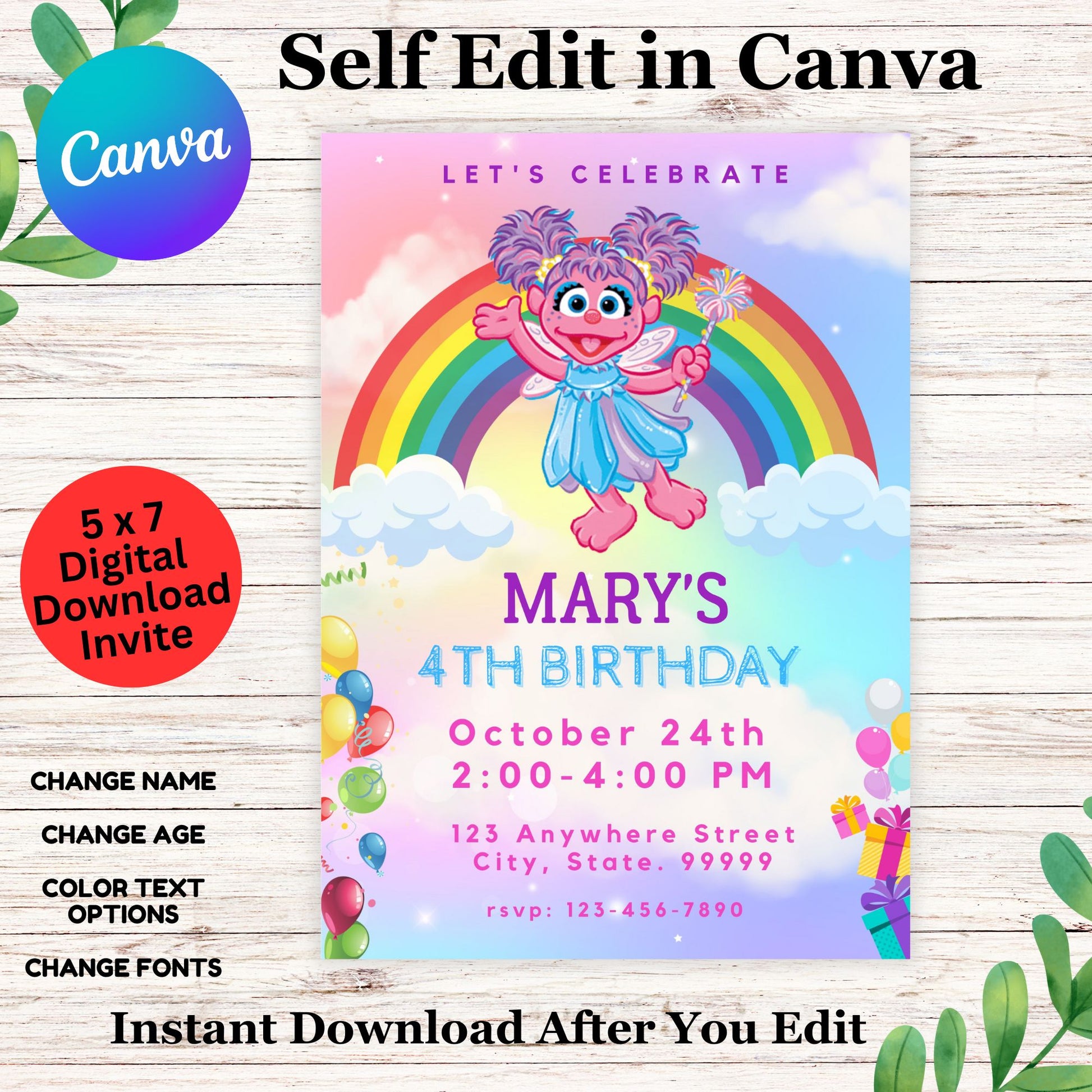 Abby Cadabby Birthday Invitation Template - Abby Cadabby Editable Invitation Template