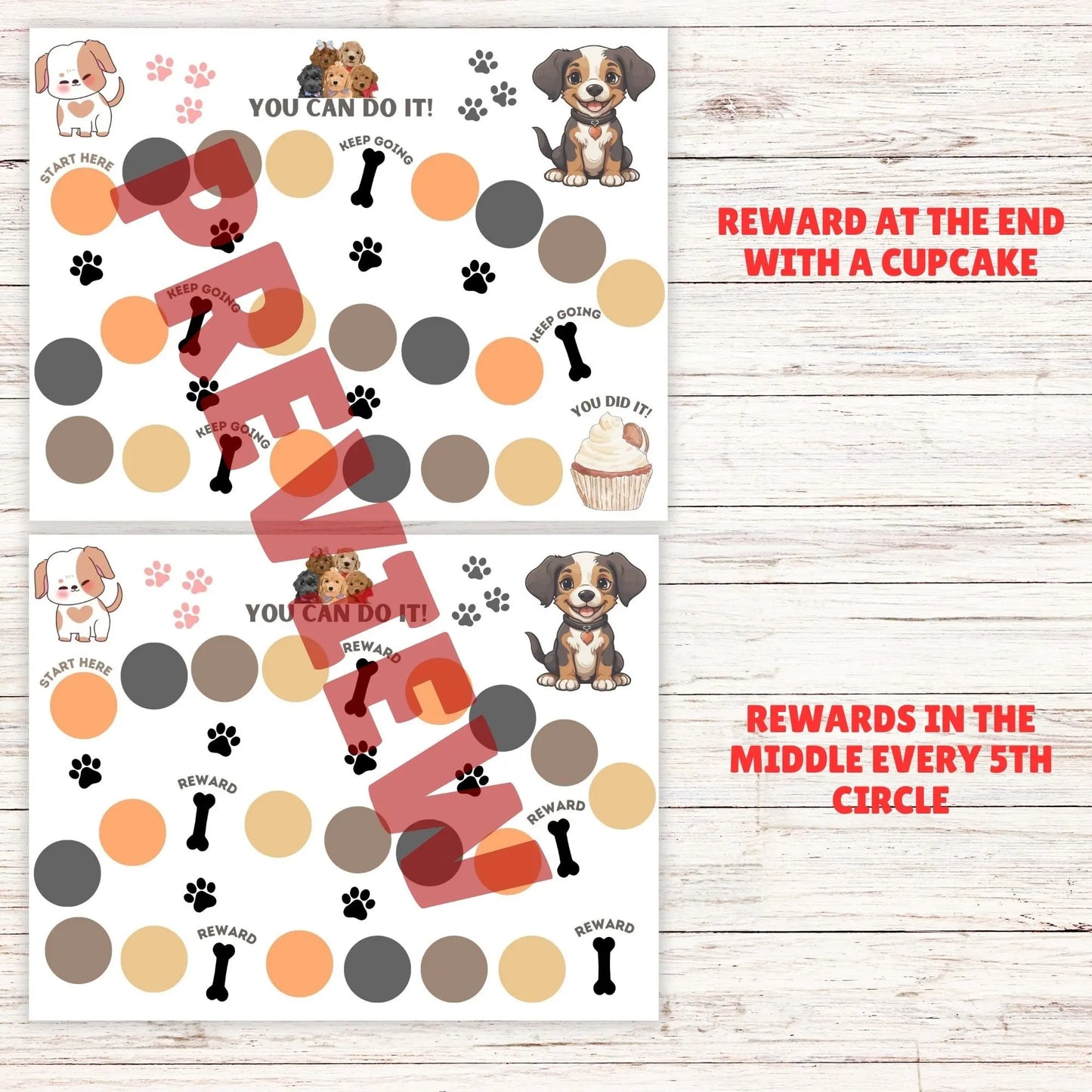 cute dog habit tracker, non-editable reward chart, printable sticker chart, dog lover reward