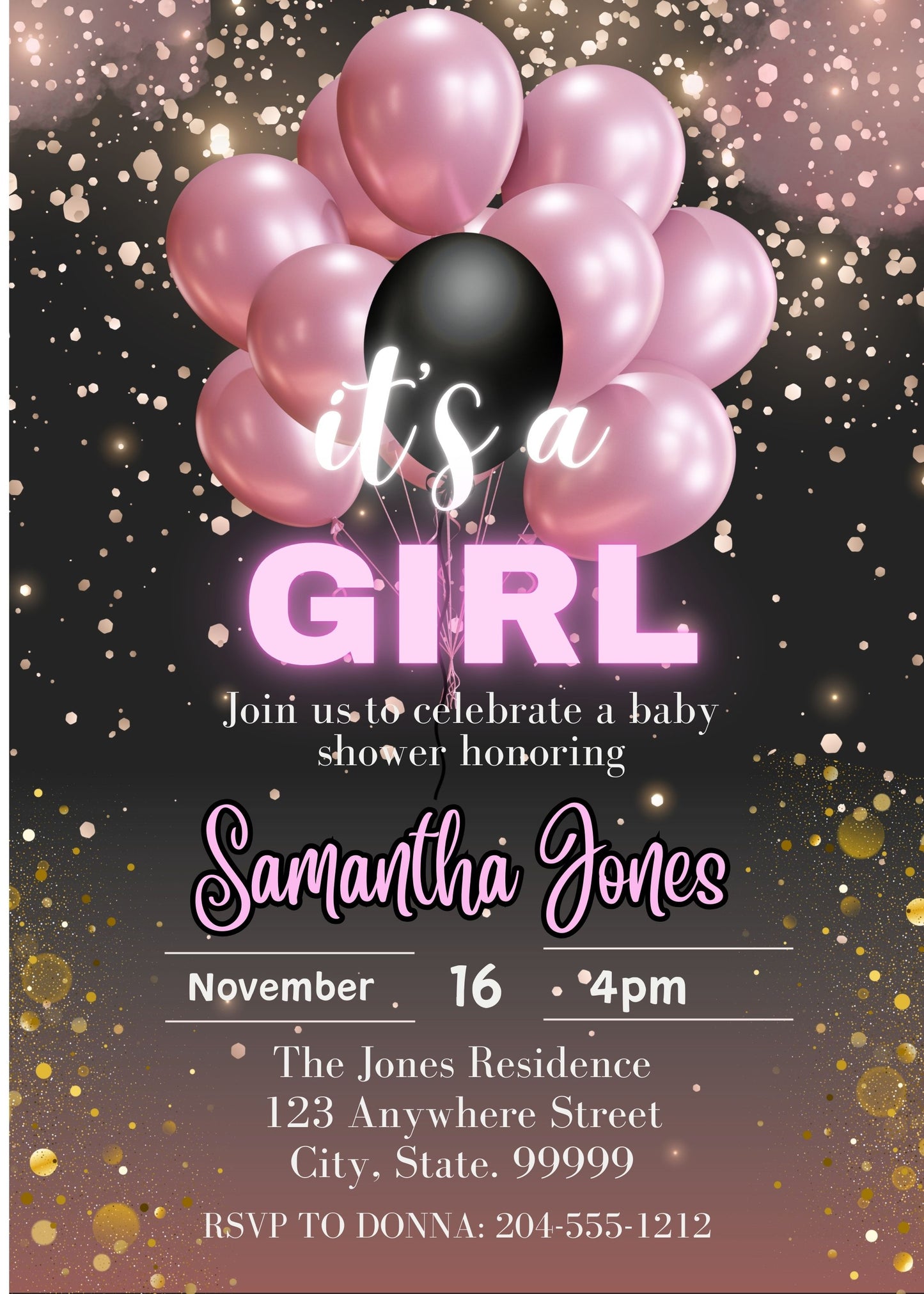 baby shower girl invitation template canva
