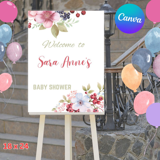 Baby in Bloom Baby Shower Welcome Poster Template - Cute Flower Welcome Sign