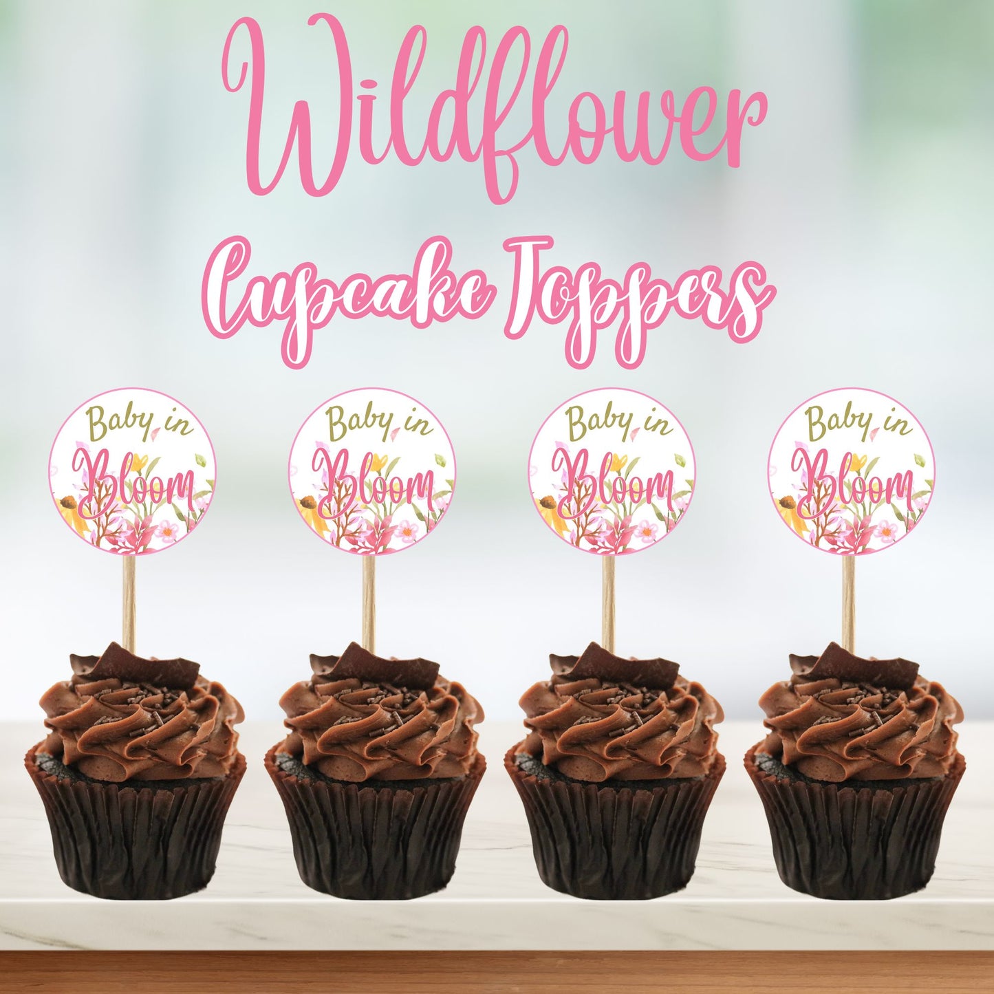 Baby in Bloom Wildflower Cupcake Toppers - Printable Baby in Bloom Cupcake Topper
