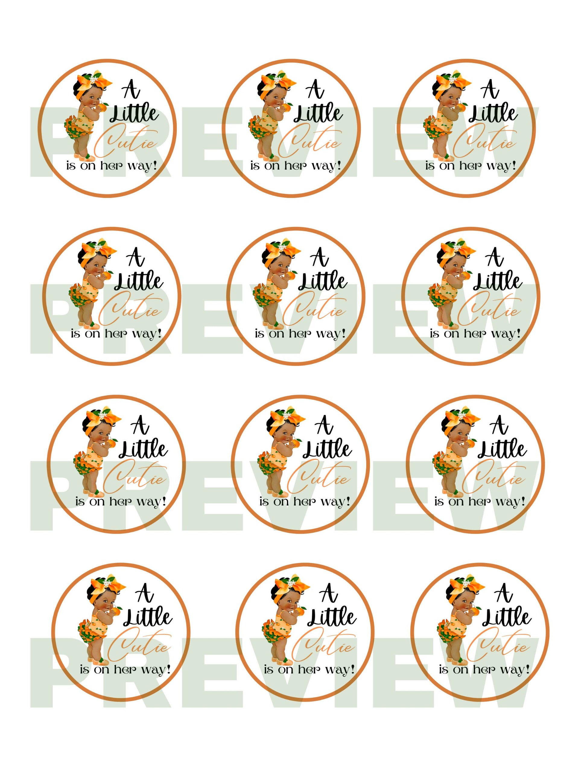 african american little cutie girl baby shower cupcake toppers
