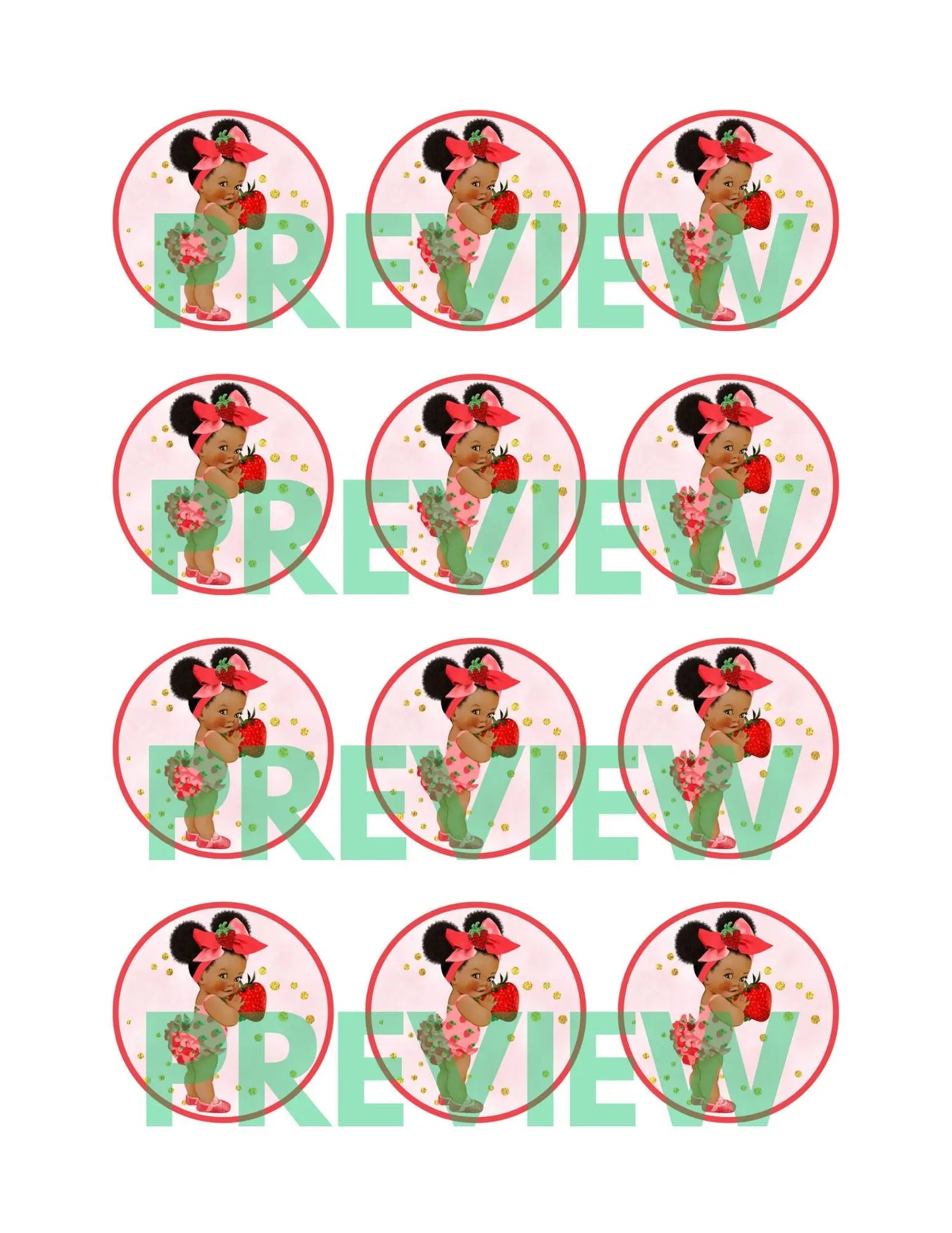 strawberry baby shower theme cupcake toppers