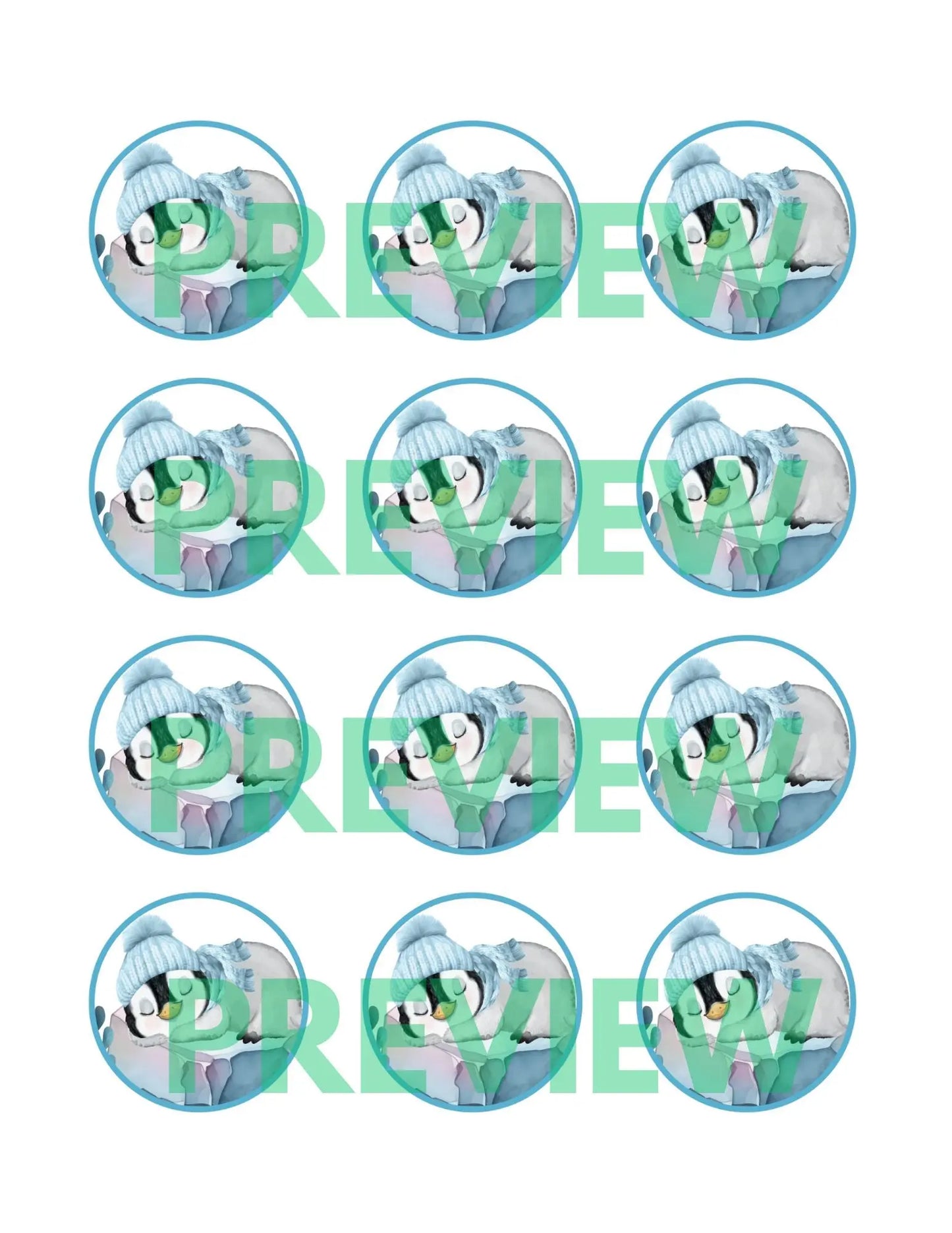 Winter Penguin Baby Shower Cupcake Toppers | Printable Blue & Gray Arctic Animal Theme | Editable Instant Download | Boy or Gender Neutral Decor Girly Girl Tutus