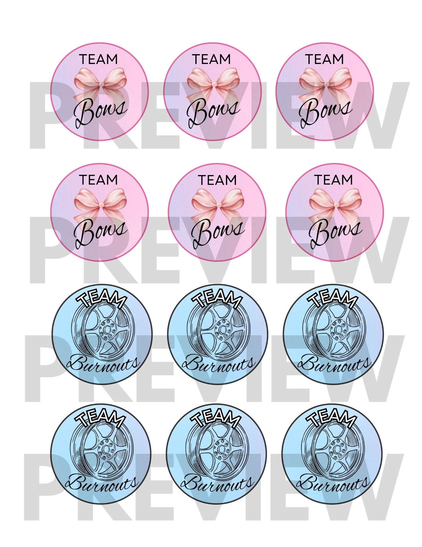 Burnouts or Bows Gender Reveal Cupcake Toppers - Instant Download