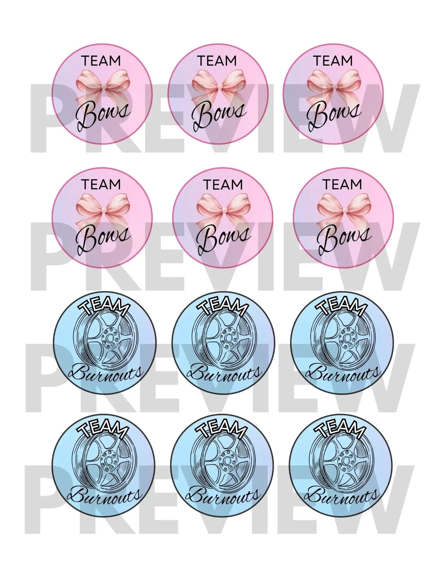Burnouts or Bows Gender Reveal Cupcake Toppers - Instant Download Girly Girl Tutus