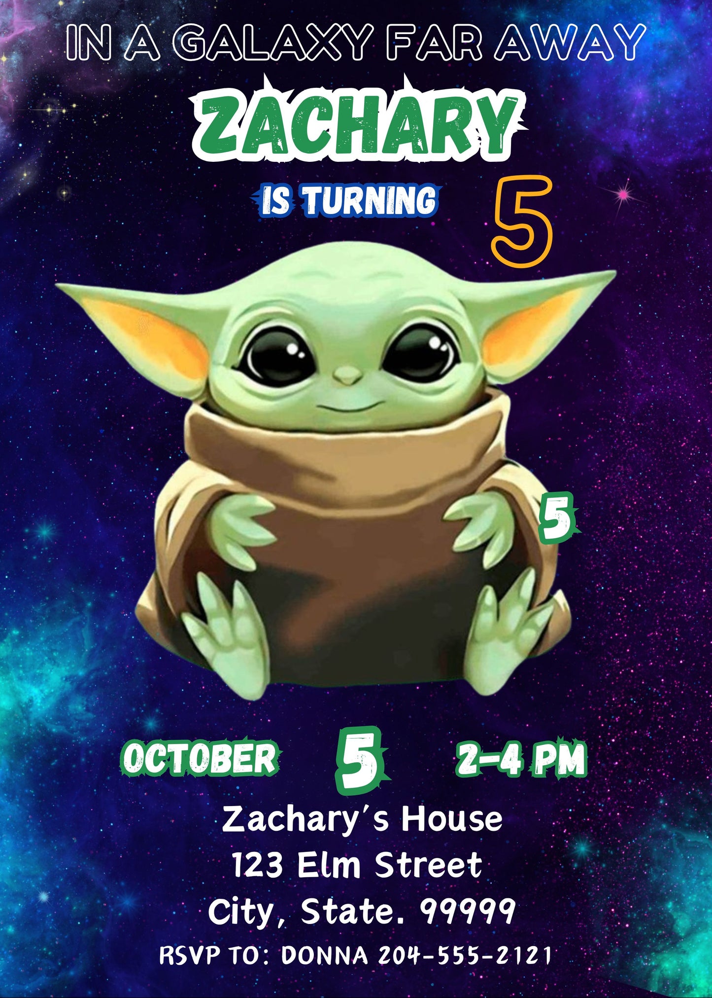 kids baby yoda birthday party invite