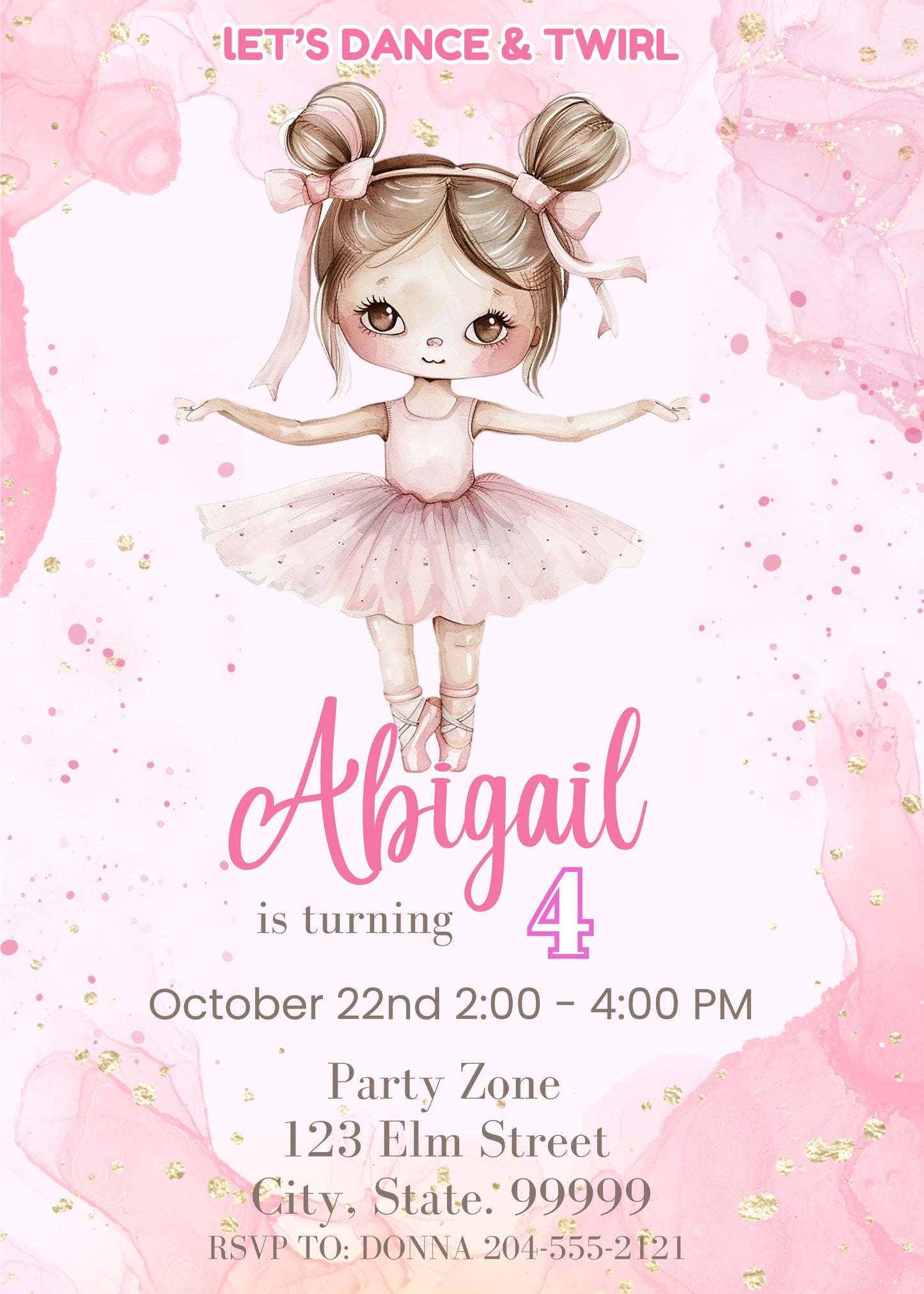 cute pink ballerina party invitation