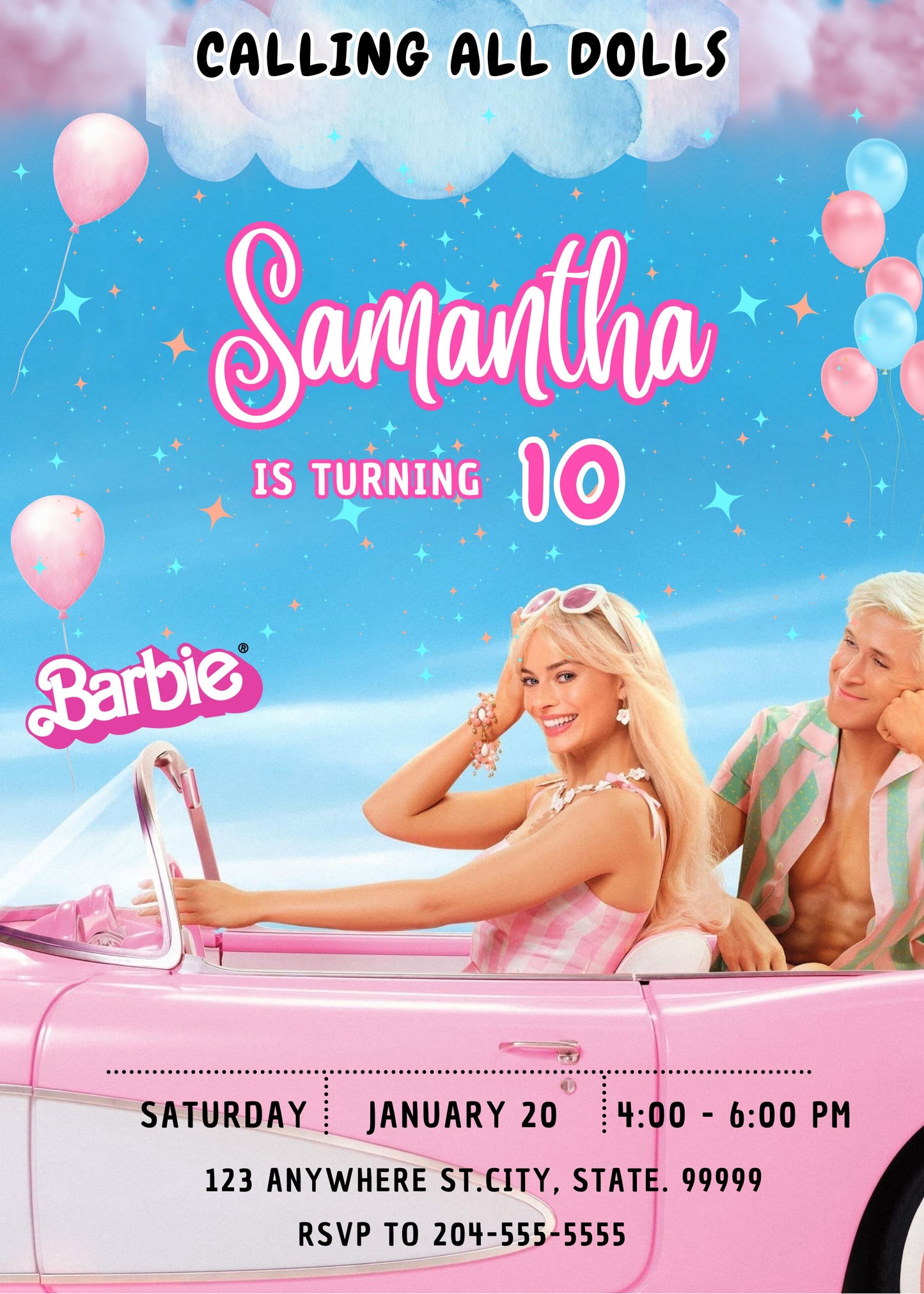 Invitación de cumpleaños personalizada de Barbie - Imprimible
