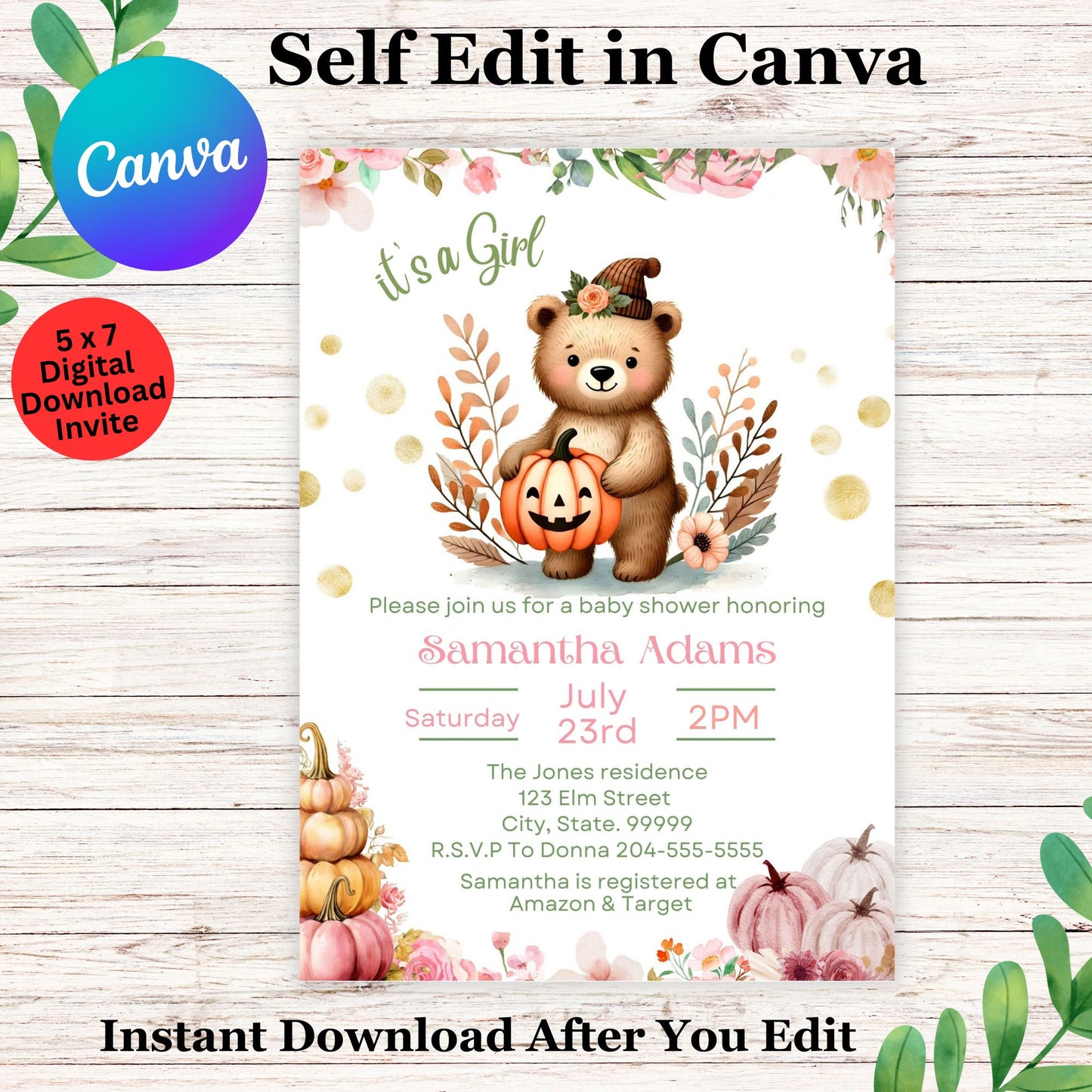 Woodland Fall Pumpkin Baby Shower Invitation Template - Cute Woodland Fall Baby Shower Invite
