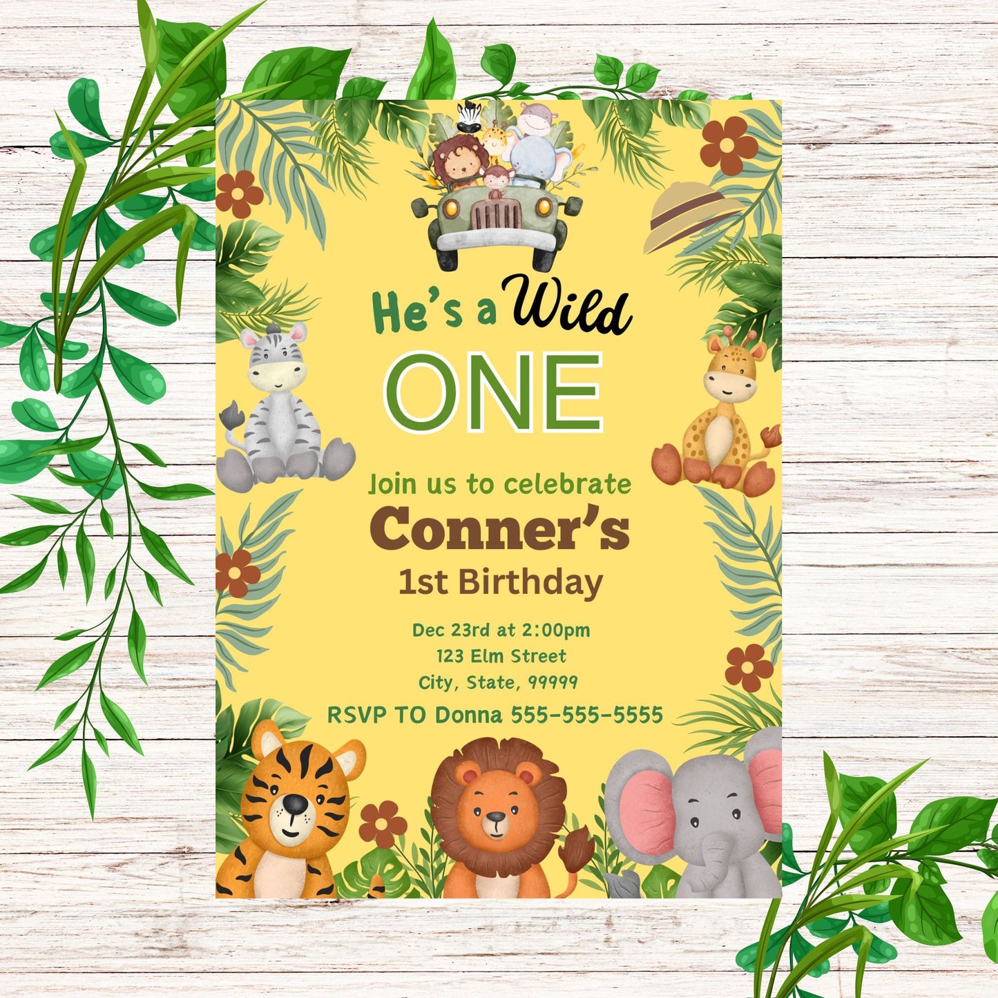 Wild One Birthday Invitation for Boy- Safari Birthday Invitations online