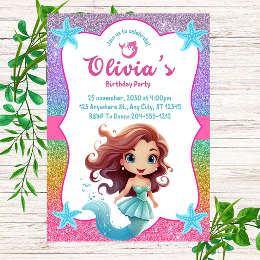 Personalized Mermaid Birthday Invitation- PDF Emailed to you