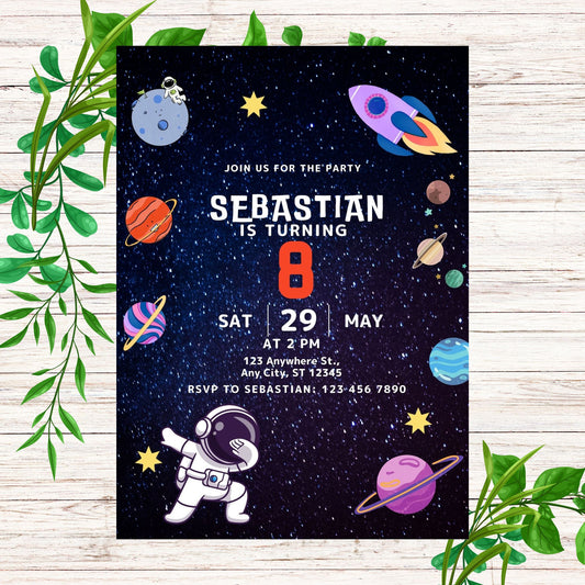Space Personalized Birthday Invitation- PDF Emailed to you