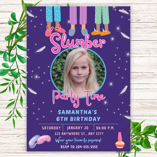 Slumber Party Invitations- Sleepover Birthday Party Invitations- Printable