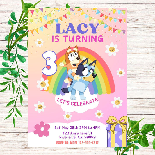 Bluey and Bingo  Personalized Birthday Invitation- PDF Emailed to you