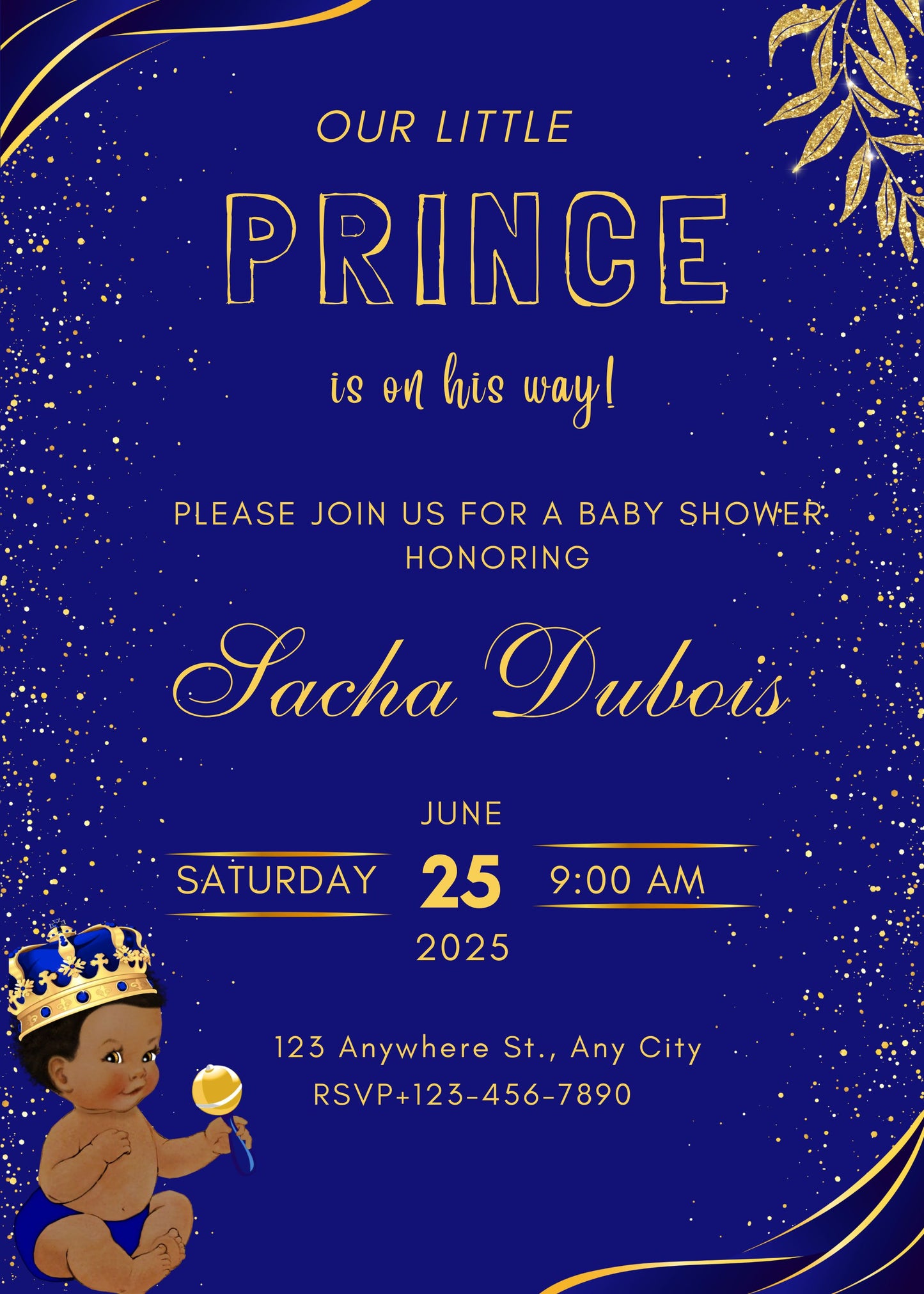African American prince baby shower invite template