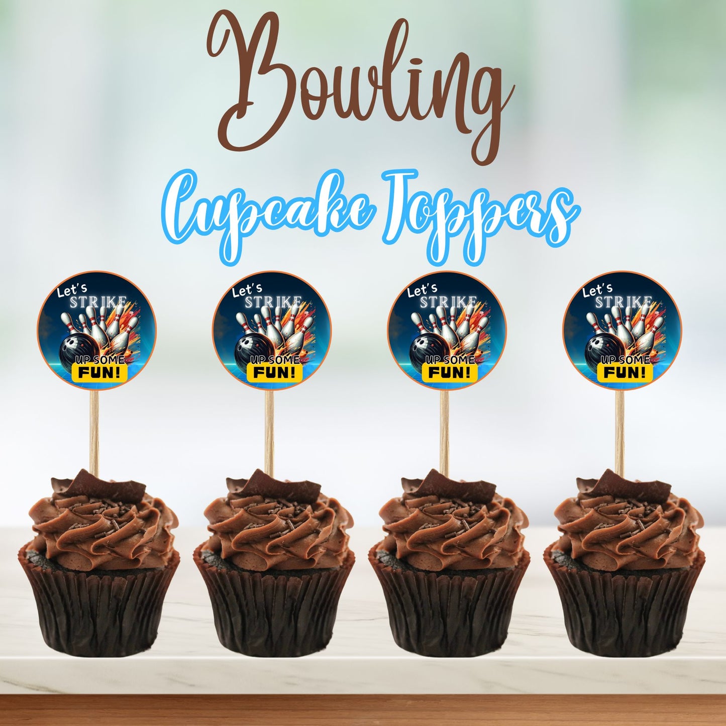 Bowling Cupcake Toppers for Kids Party - Printable Kids Bowling Cupcakes