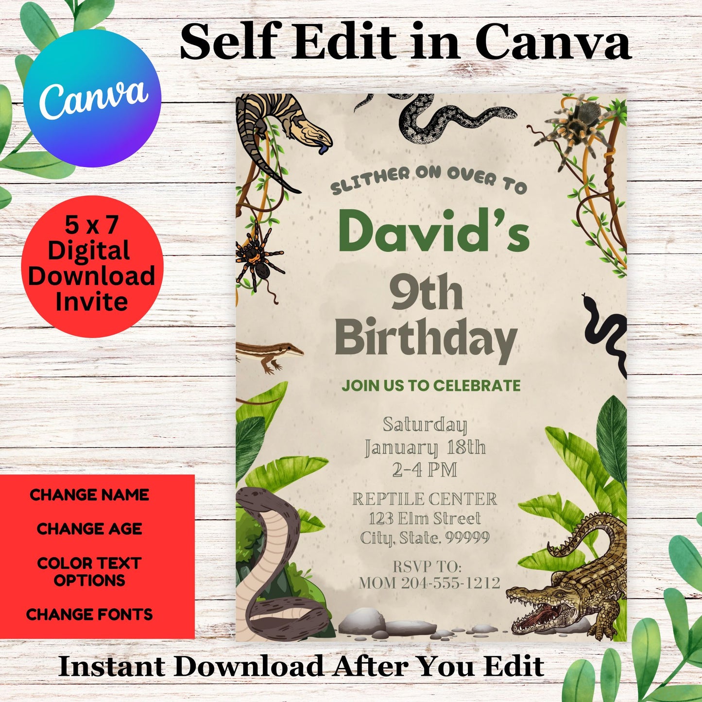 Reptile Birthday Invitation Template - Printable Reptile Zoo Invitation