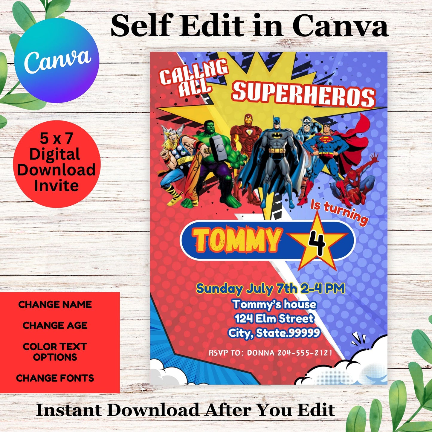 Superhero Birthday Invitation - Superhero Party Invitation Template