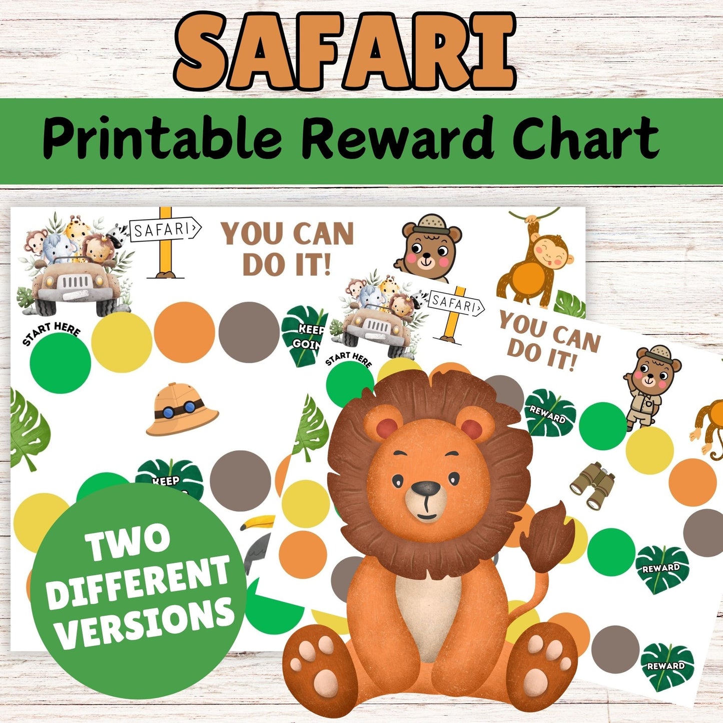 Safari Reward Chart - Printable Jungle Safari Kids Reward Charts - Instant Download