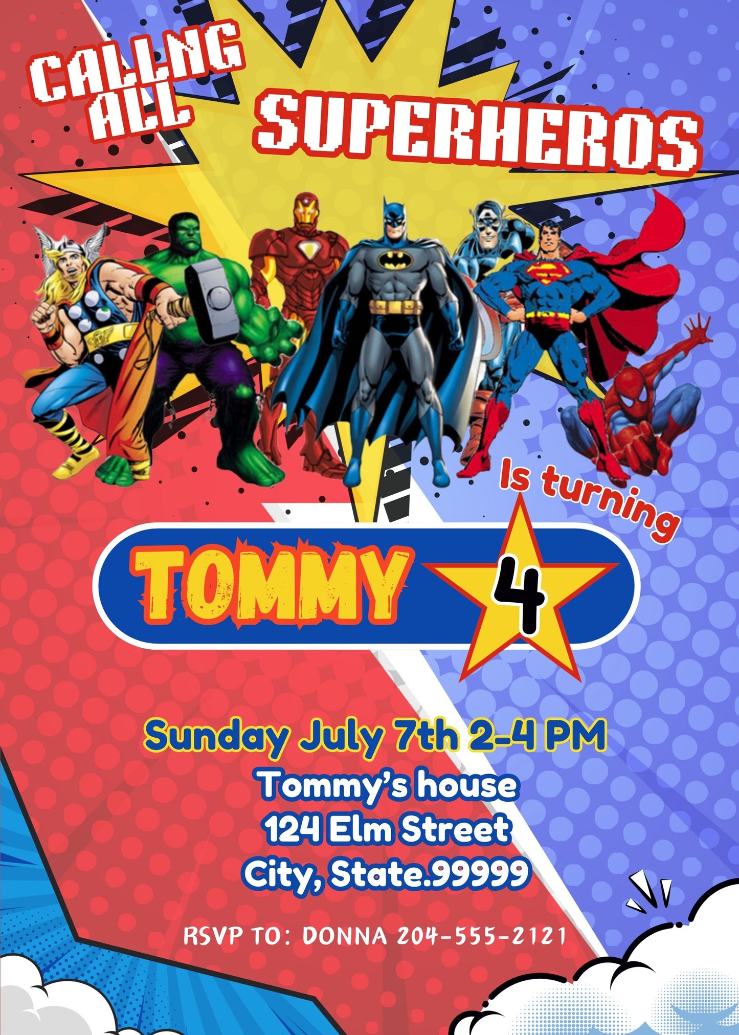 kids superhero birthday party invite