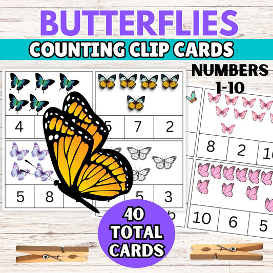 Butterfly Toddler Math Counting clip Cards - Printable Butterfly Clip Cards Toddler