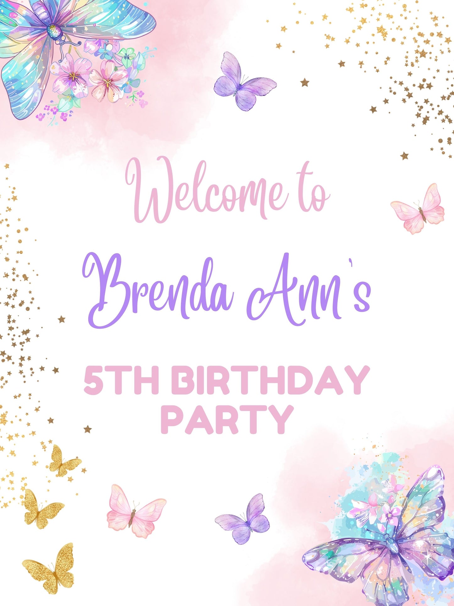 cute pastel butterfly birthday party poster