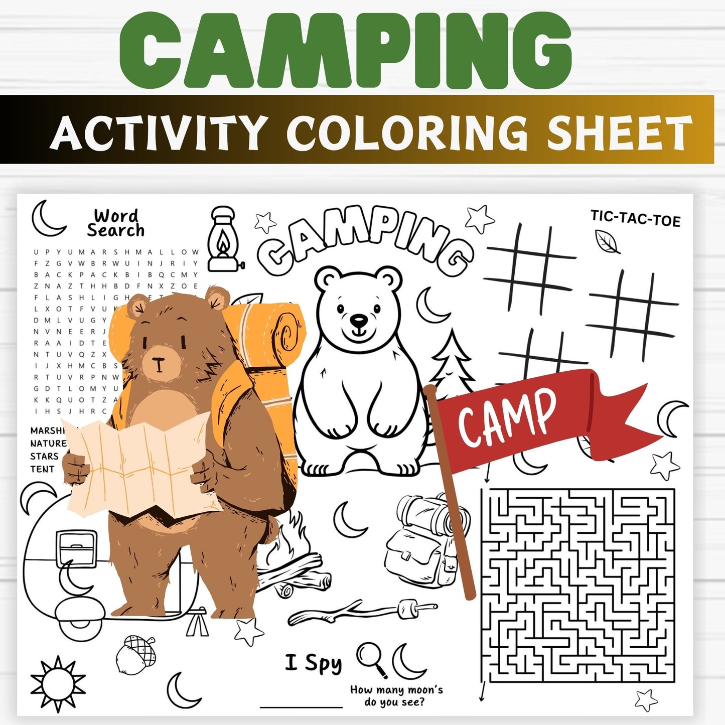 Camping Activity Sheet for Kids- Camping Word Search Printable